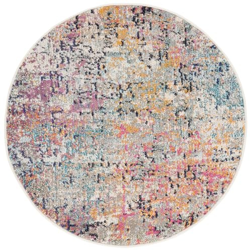 SAFAVIEH Alfombra Contemporáneas para Sala de Estar, Comedor, Dormitorio - Madison Collection, Pelo Corto, Gris y Rosa, 122 X 122 cm