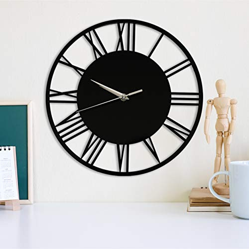 WALPLUS 30cm(11.8) Diameter Acrylic Gloss Roman Wall Clock Black Home DIY Decoration Office Accessories Minimalist Design Bedroom Decor Stylish Living Room Gift Ideas Lightweight
