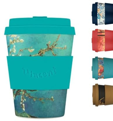 Ecoffee Cup 12oz 350ml Van Gogh Collection Reusable Eco-Friendly 100% Plant Based Coffee Cup with Silicone Lid & Sleeve - Melamine Free Dishwasher/Microwave Safe Travel Mug
