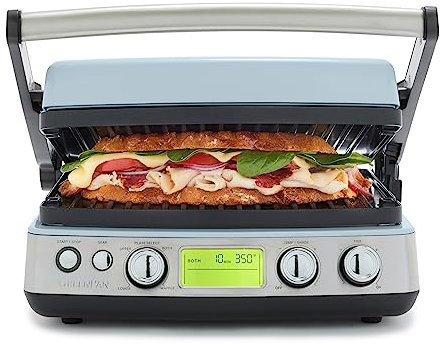 GreenPan Elite 6-in-1 Multi-Function Contact Grill & Griddle, PFAS-Free Healthy Ceramic Non-Stick, Dishwasher Safe Grill Plates, Adjustable Temp, Compact, Closed Press/Open Flat Surface, Blue Haze
