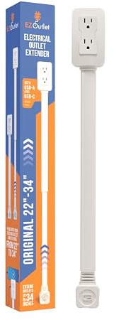 EZ Outlet Electrical Outlet Extender. Access Hard-to-Reach Outlets! Features USB-A, USB-C, and 2 AC Outlets, Extends 22-34, Rotates 180°. Use Behind Couches, Nightstands, Desks, and More.