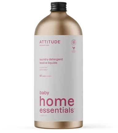 ATTITUDE Baby Laundry Detergent Liquid, EWG Verified, Safe for Baby Clothes,Infant and Newborn, Vegan and Naturally Derived Washing Soap,HE Compatible,Refillable Aluminum Bottle, 40Loads,Unscented, 1L