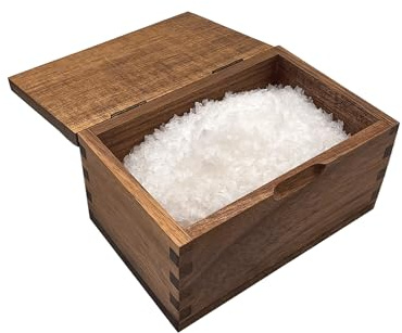 Itomoyo Caja de sal de madera de acacia con tapa abatible, perfecta para Kosher, Maldon, sal del mar celta y más, caja TikTok de 20 onzas (5.5 x 3.5 x 3.25 pulgadas)