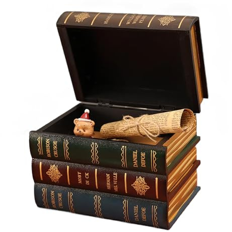 Tissting böcker dekoration bokattrapp 16 x 11 x 13 cm – vintage falsk boklåda organisatör för skrivbordshylla, dekoration, smycke skattkista i guldton med förvaringsfunktion