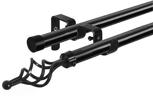 HOMEYA - Barras de Cortina Doble 120-210 cm, Barra de Cortina Extensible 16-19mm, con Terminales Forma Piña con Soportes, Barra de Cortina de Metal Decorativa Ajustable para Sala de Estar/Negro