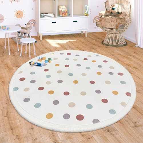 Paco Home Teppich Kinderzimmer Baby Krabbeldecke Krabbelmatte Spielmatte Waschbar rutschfest Regenbogen Planet Sonne Tiere Weich, Grösse:120 cm Rund, Farbe:Bunt