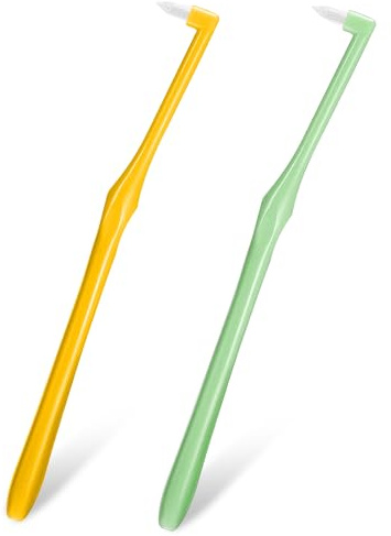Interspace - Spazzolino da denti compatto e morbido, 2 pezzi, per gengive sensibili e pulizia profonda, cura delle gengive media, rimozione di precisione della placca (verde e arancione)