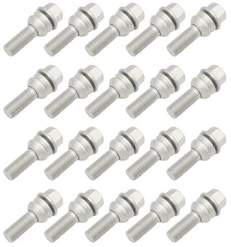 Konuooer 20 x hjulskruvar hjulbultar konisk krage silver M14 x 1,5 kompatibel med Q7 quattro 9PA 92A Amarok Transporter, hjulmontering konisk krage 66 mm stål WHT001693 7L0601139A 7L0601139