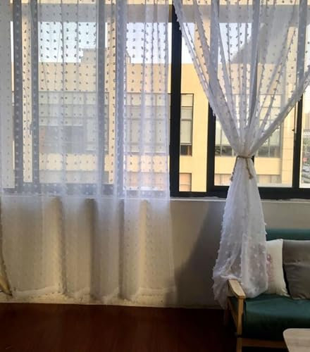 Mesnt Cortinas blancas traslúcidas de 213.4 cm de largo, cortinas de gasa para ventana con bola de pelo para dormitorio, sala de estar, color blanco, 42 pulgadas de ancho x 84 pulgadas de largo