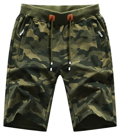 LY4U Pantalones Cortos Casuales de Verano para Hombres, Pantalones Cortos Deportivos para Gimnasios, Pantalones Cortos de Camuflaje con Bolsillos de Cuerda de Bombeo y Cremallera