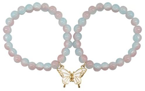 Mezrkuwr 2 Stück Freundschaftsarmbänder, Schmetterling passende Armbänder für Paare, süße handgefertigte BFF Armbänder mit Perlen, Valentinstags-Geburtstagsgeschenke