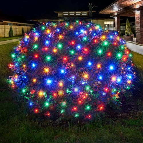 Dirnun Led Christmas Net Lights Outdoor Christmas Lights Multicolor 160LED 5ftx7ft, Waterproof Outdoor Indoor Fairy Mesh Net Light for Xmas Party, Yard, Patio, Trees, Shrubs, Bushes Decorations