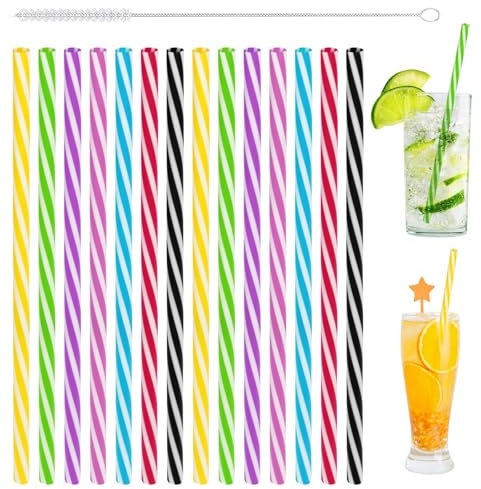 AUAUY 50 Stück Hart Wiederverwendbare Strohhalme, Verdickte Trinkhalme Plastik, Trinkhalme für Smoothies, Saft, Cocktail, Heißgetränk(0,28 Zoll Durchmesser, 9.05 Zoll lang)
