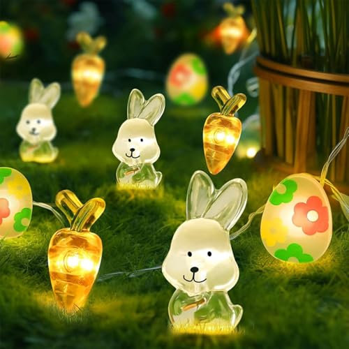Xmart 3m Catena Luminosa di Pasqua Portane 30 Catena di Luci a LED per Pasqua Riutilizzabile Luci a Corda di Coniglio Carota Adatto per Feste in Giardino in Camera da Letto e Soggiorno