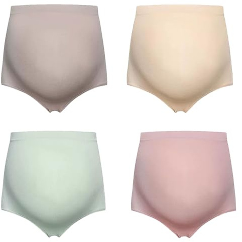 AWAVM 4PCS High Waist Stretchable Pregnancy Panties,Women's Maternity Knickers, Soft Breathable Under The Bump Pregnancy Postpartum Underwear, Pregnancy Seamless Soft Hipster Panties Over Bump