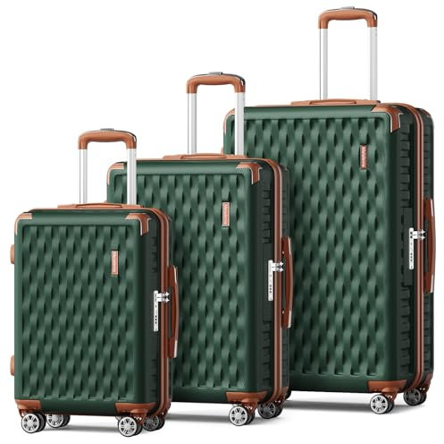 Melalenia Kofferset 3 Teilig Hartschale Leicht Reisekoffer von Trolley Handgepäck Sets mit TSA Schloss und 4 Rollen Grün