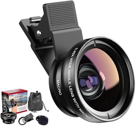 SagTuol Objetivo para movil, 2 en 1 Lente para movil Universal, Objetivo Macro 12,5X, Gran Angular 0,45x, Lente Macro,Mobile Phone Camera Lenses, para la mayoría de Smartphones