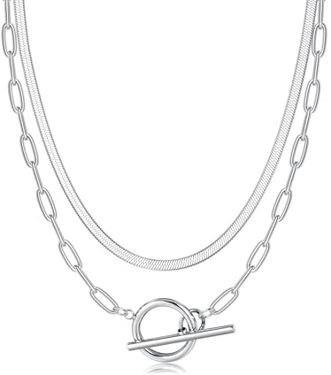 Adramata Halsband dam guld stapelbar 14K guldpläterad kedja set trendig kuban länk paperclip kedja med vred silverkedja vattentätt smycke