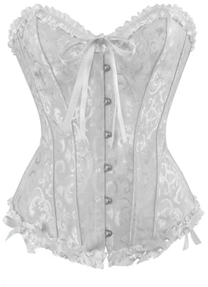 Corset Top Mujer Push Up Bustier Corset Top para Mujeres Steam Punk Brocado Encaje Corsé Talla Grande Corpiño Medieval Fajas Bustier Gótico Corsé para Halloween Carnival Navidad Party (02-White, XS)