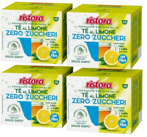 80 Capsule Ristora Compatibili con le Macchine ad uso domestico Nescafè®* Dolce Gusto®* 40 Tè The al limone zero zuccheri Senza Glutine e Senza Zuccheri Aggiunti