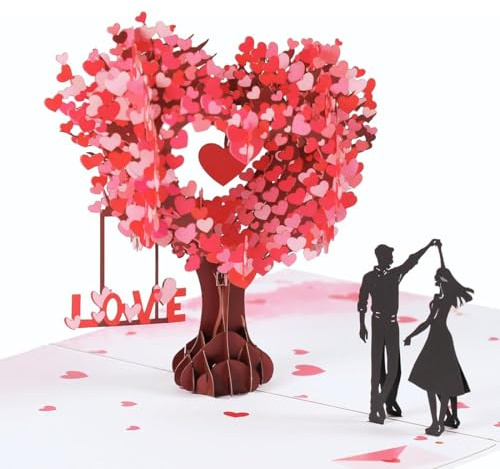 TEOZBLU Carte Mariage Félicitation, Carte Anniversaire Femme, Carte Amour Félicitations Mariage Anniversaire Carte Pop Up 3d Romantique, Pour Mariage, Saint Valentin, Anniversaire (Arbre Cœur Rouge)