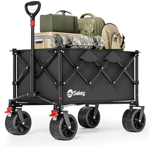 Sekey Carro Plegable XXL 135L, Capacidad de Carga 150KG, Ruedas 17x8,5 cm con Freno de Mano, Estructura Patente de Montaje Rápido 4 Direcciones, Carro Ligero SE4031, Negro
