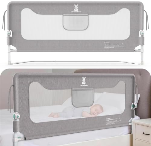 Huracan Barriera per letto 200cm, protezione anticaduta Pieghevole, barriera per lettini per bambini e neonati, regolabile in 14 posizioni in altezza, ideale per letti matrimoniali e letti boxspring
