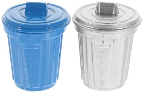 WESIEVYA Lot de 2 Mini Poubelles pour Maison de Poupée en Alliage, Accessoires Maison Miniature Décoratifs, Ornements Réalistes pour Table à Sable, pour Loisirs Créatifs et Décoration