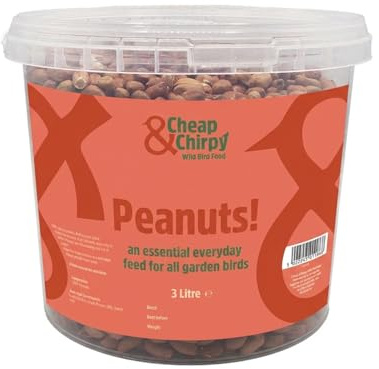 Cheap & Chirpy Wild Bird Peanuts - 3 Litre Tub - Garden Bird Seed Alternative - Natural Nuts For Squirrels