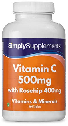 Vitamina C 500mg | Rosa Mosqueta 400mg - ¡Bote para 1 año! - Apto para veganos - 360 Comprimidos - SimplySupplements