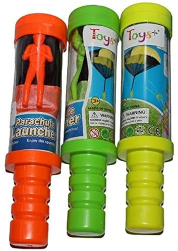 Toys+ Skydiver Parachute Men 3 Piece Set- Tangle Free with Launcher containers (Colors and Styles May Vary)