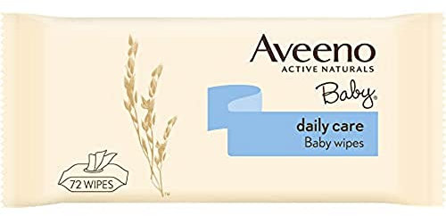 Aveeno Baby Daily Care Wipes (1 x 72 unidades), Toallitas húmedas suaves para bebés y niños, toallitas bebé con extracto de avena y aloe vera, sin perfume, sulfatos ni alcohol