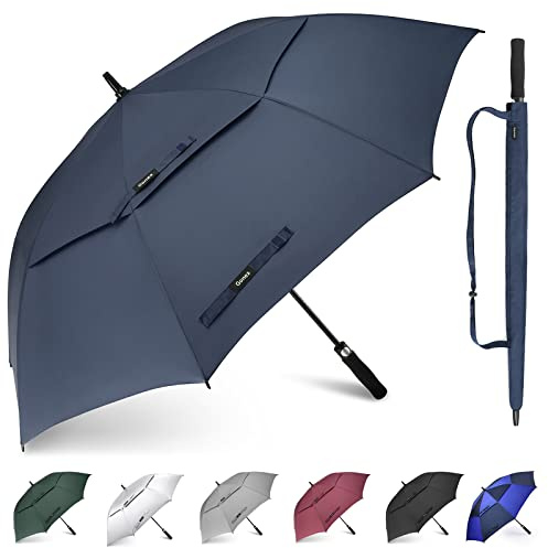 Gonex 68 Inch Extra Large Golf Umbrella, Automatic Open Travel Rain Umbrella with Windproof Water Resistant Double Canopy, Oversize Vented Umbrellas for 2-3 Men and UV Protection, Navy