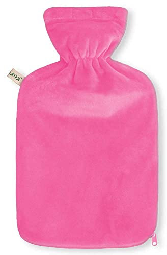 Premium Wärmflasche 2 Liter mit hochwertigem Supersoft Korean Fleece Bezug mit Reißverschluss und extra Fütterung - (pink)