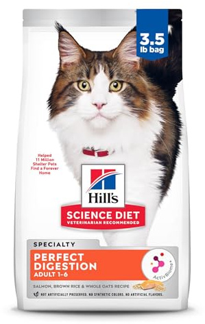 Hill's Science Diet Adult 1-6 Perfect Digestion Dry Cat Food, Salmon, Brown Rice & Whole Oats, 3.5 lb. Bag