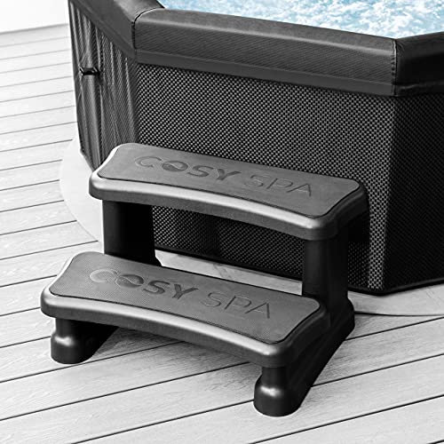 CosySpa Gradini Vasca Idromassaggio | Accessori Per Vasche Idromassaggio | Scaletta 2 Gradini Per Piscine e Vasche Idromassaggio Gonfiabili, in Legno e Rigide | Scalini Per Camper Nero