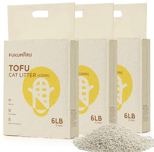FUKUMARU Tofu Cat Litter - Natural Lightweight Unscented Cat Litter Pellets, Dust Free Quick Clumping, Effective Odor Control, Flushable, Low Tracking, 18 LBS (3 Packs)