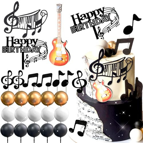 JeVenis Guitar Black Tortendeko Disco Tortendeko Gitarre Dekoration Kuchen Gitarre fur Musikalisches Thema Geburtstag Disco Party Dekoration Rock Roll Geburtstag Dekoration