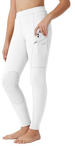 WILLIT Pantaloni da equitazione per bambini ragazze, leggings da equitazione con rinforzi al ginocchio, per giovani, per l'equitazione, pantaloni estivi traspiranti ed elastici con tasche, bianco, XL
