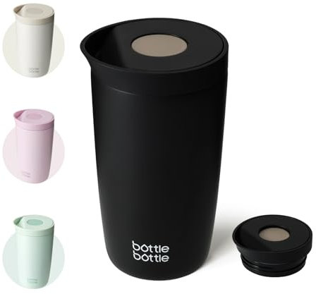Bottle Bottle Insulated Travel Mug 350ml Stainless Steel Office Coffee Cup with Push Button Lid Keeps Cold and Hot for 8 Hours (Black)