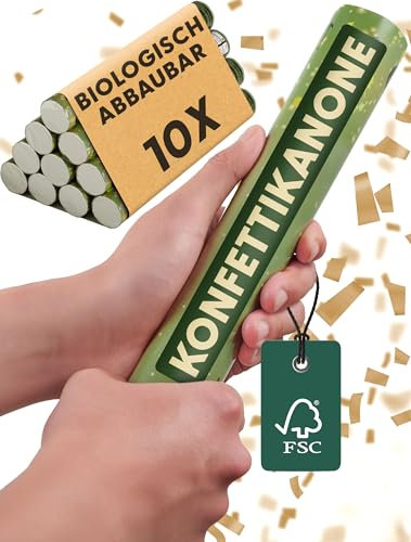 10 Konfettikanonen Hochzeit Matt Gold – Biologisch Abbaubar – Weltweit erstes FSC® Papier Konfetti – Einfach & Sicher zu Bedienen