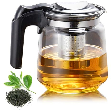 Théière en verre de qualité supérieure - 1,5 l - Avec couvercle - Résistante à la chaleur - Avec infuseur en acier inoxydable - Pour la préparation de thés en vrac