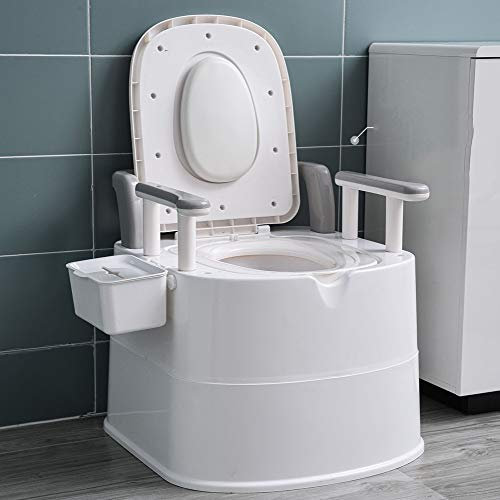 Inodoro portátil para dormitorio, hospital, camping, inodoro móvil para mujeres mayores embarazadas con reposabrazos y caja de pañuelos, capacidad de carga de hasta 250 kg