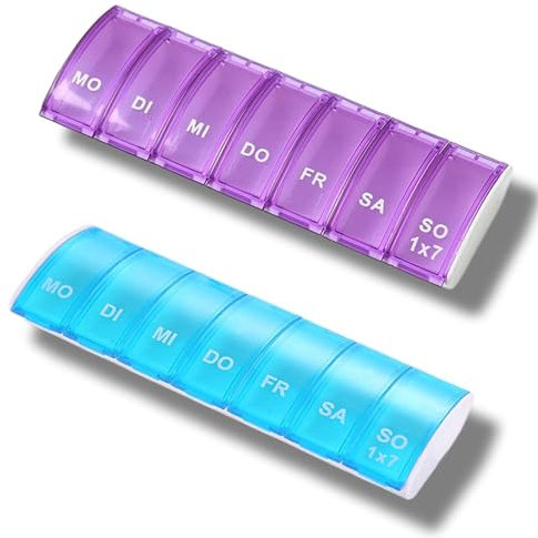 2 Stück Tablettenbox 7 Tage, Pillendose 7 Tage für Vitamine, Nahrungsergänzungsmittel und Medikamente, Medikamentenbox 7 Tage für Unterwegs Aufbewahrung ﻿