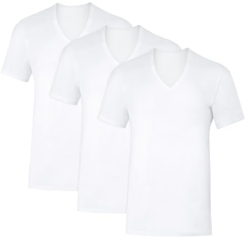 Hanes Men's Undershirt, Underarm Sweat Blocking Tee, White V-Neck T-Shirt, 3-Pack, White, Large