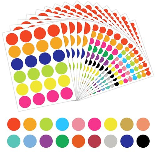 3040 Stück Klebepunkte Bunt, 20mm 10mm 6mm Runde Punkte Aufkleber, Selbstklebende Etiketten Markierungspunkte, Runde Punktaufkleber Klebepunkte, Farbige Etiketten Markierungspunkte für Büro Schule