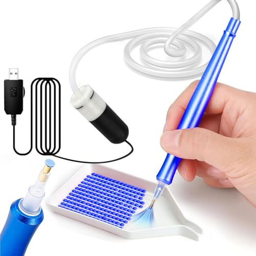 Electric Diamond Painting Pen, Vacuum Diamond Art Pens with Storage Tray, Diamond Art Accessories Diamond Paint Tool, Point Drill Pen for DIY Crafts Painting Cross-Stitch (Blue)