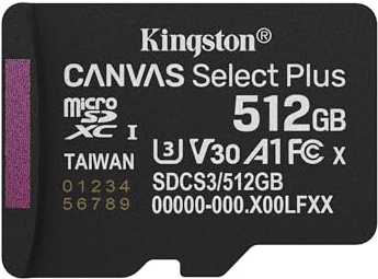 Kingston Canvas Select Plus Carte mémoire microSD 512GB micSDXC Gen3 150R A1 Adaptateur SD Non Inclus - SDCS3/512GBSP