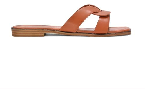 ESSEX GLAM Women's Slip On Slider Ladies Flat Open Toe Summer Holiday Faux Leather Casual Sandals Size 3-8