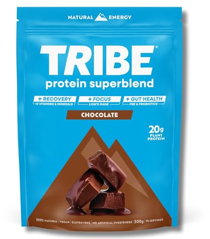 TRIBE Vegan Protein Superblend | 500g | 20g Protein | Recovery, Focus and Digestion | Plant-Based Nutrition Shake | Lion's Mane, Ashwagandha & Magnesium | Chocolate Flavour